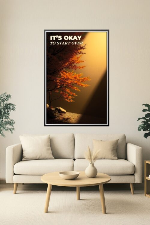 Motivational Tree Art Poster – 'It’s Okay to Start Over' Zen Nature Scene picture