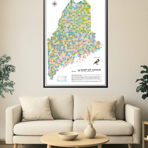 Maine Towns and Plantations Color Map Poster – Detailed Pine Tree State Municipalities Art Print picture