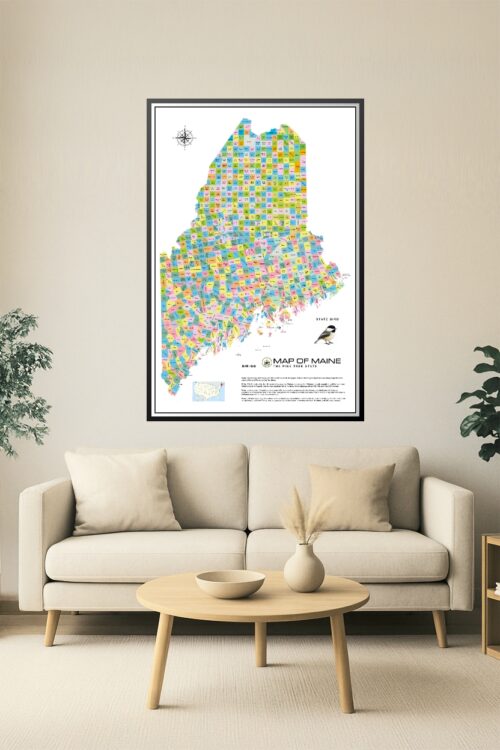 Maine Towns and Plantations Color Map Poster – Detailed Pine Tree State Municipalities Art Print picture