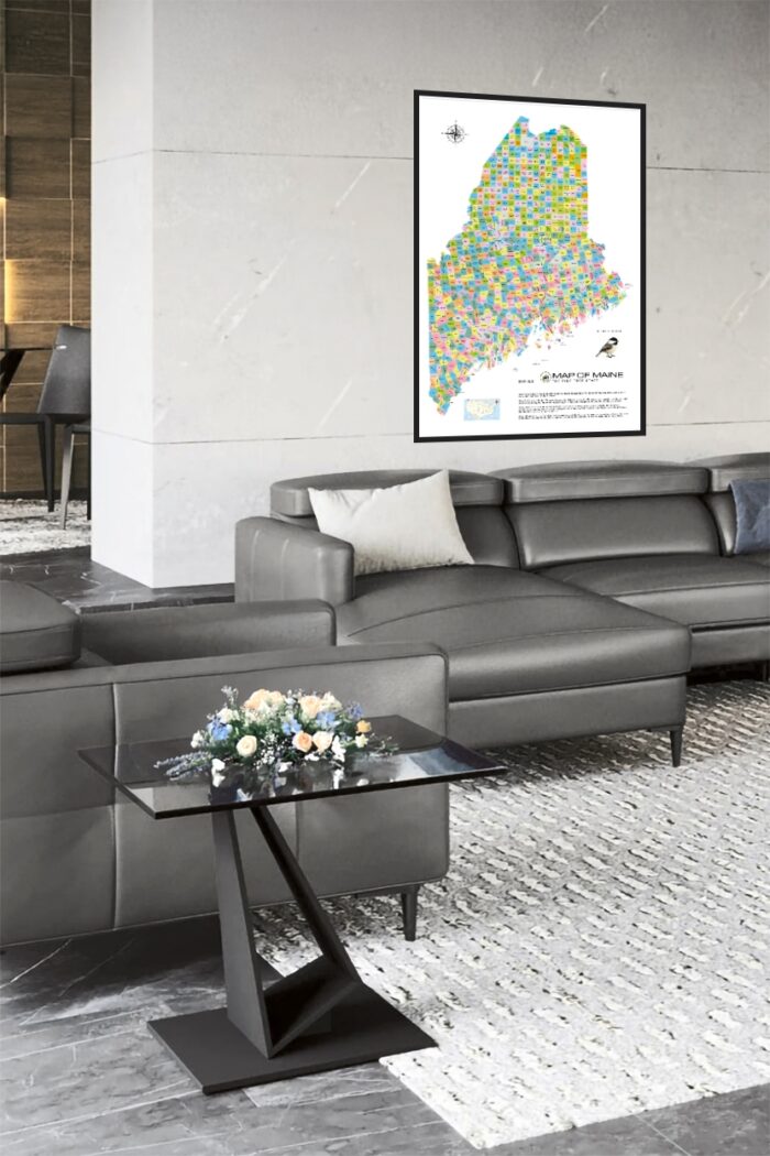 Maine Towns and Plantations Color Map Poster – Detailed Pine Tree State Municipalities Art Print picture