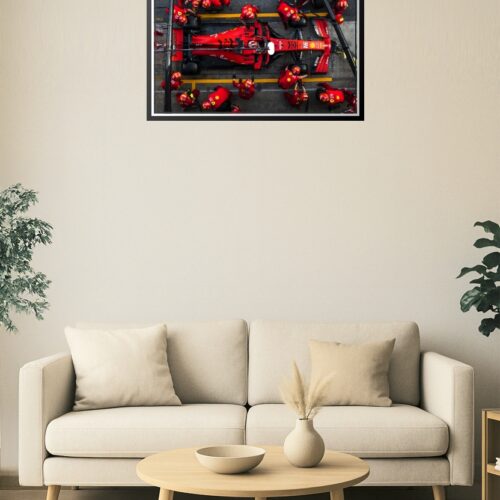 Ferrari F1 Pit Crew Overhead Poster – Formula 1 Racing Team Wall Art | High-Speed Motorsport Decor picture