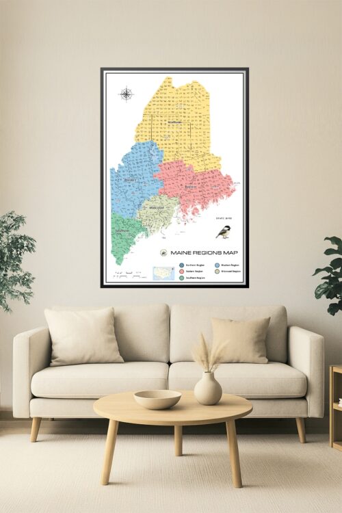 Maine Regions Map Poster – Color-Coded Regional Wall Art | Educational Pine Tree State Print picture