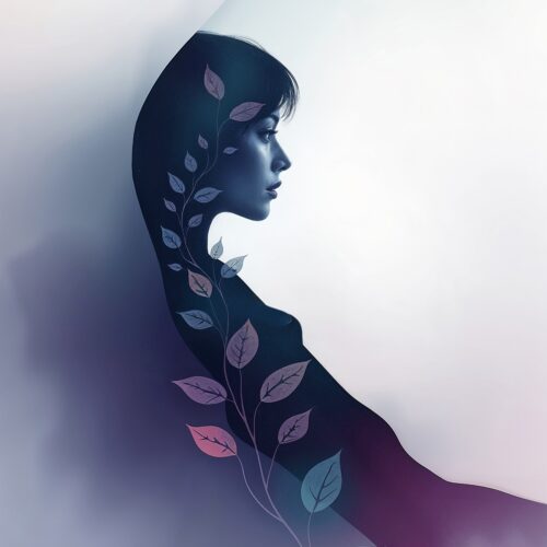 Serenity Bloom Poster – Minimalist Female Silhouette with Botanical Elements | Modern Abstract Wall Art picture