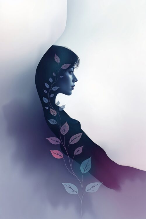 Serenity Bloom Poster – Minimalist Female Silhouette with Botanical Elements | Modern Abstract Wall Art picture