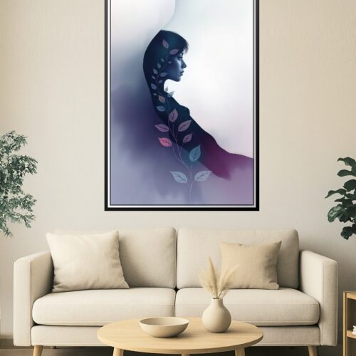 Serenity Bloom Poster – Minimalist Female Silhouette with Botanical Elements | Modern Abstract Wall Art picture