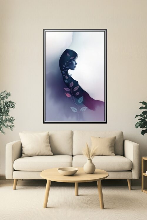 Serenity Bloom Poster – Minimalist Female Silhouette with Botanical Elements | Modern Abstract Wall Art picture