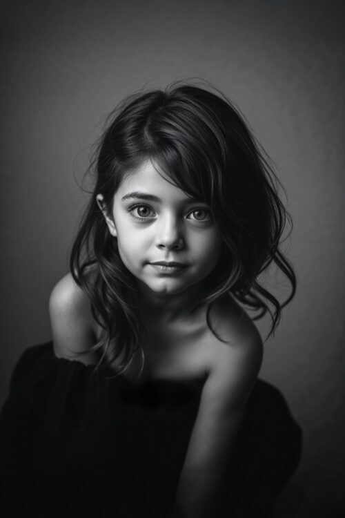 Elegant Monochrome Portrait of a Young Girl – Fine Art Poster picture