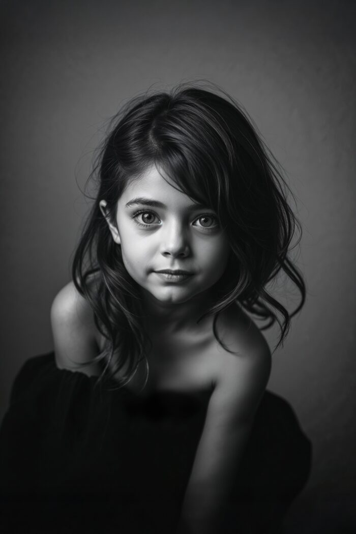 Elegant Monochrome Portrait of a Young Girl – Fine Art Poster picture