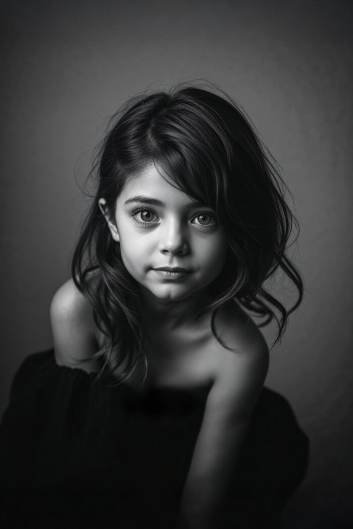 Elegant Monochrome Portrait of a Young Girl – Fine Art Poster picture