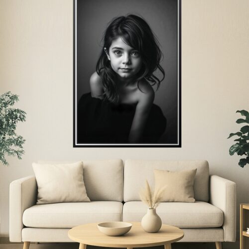Elegant Monochrome Portrait of a Young Girl – Fine Art Poster picture