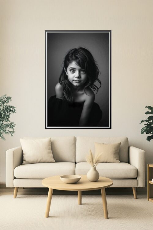 Elegant Monochrome Portrait of a Young Girl – Fine Art Poster picture