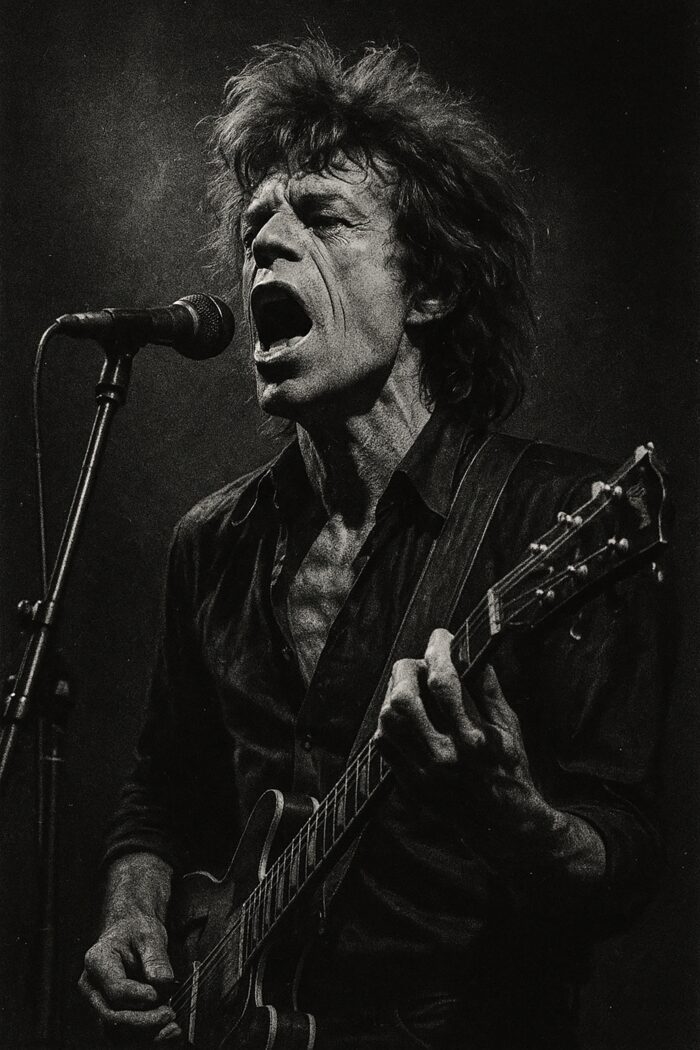 Vintage Rock Singer with Guitar – Black and White Fine Art Poster picture