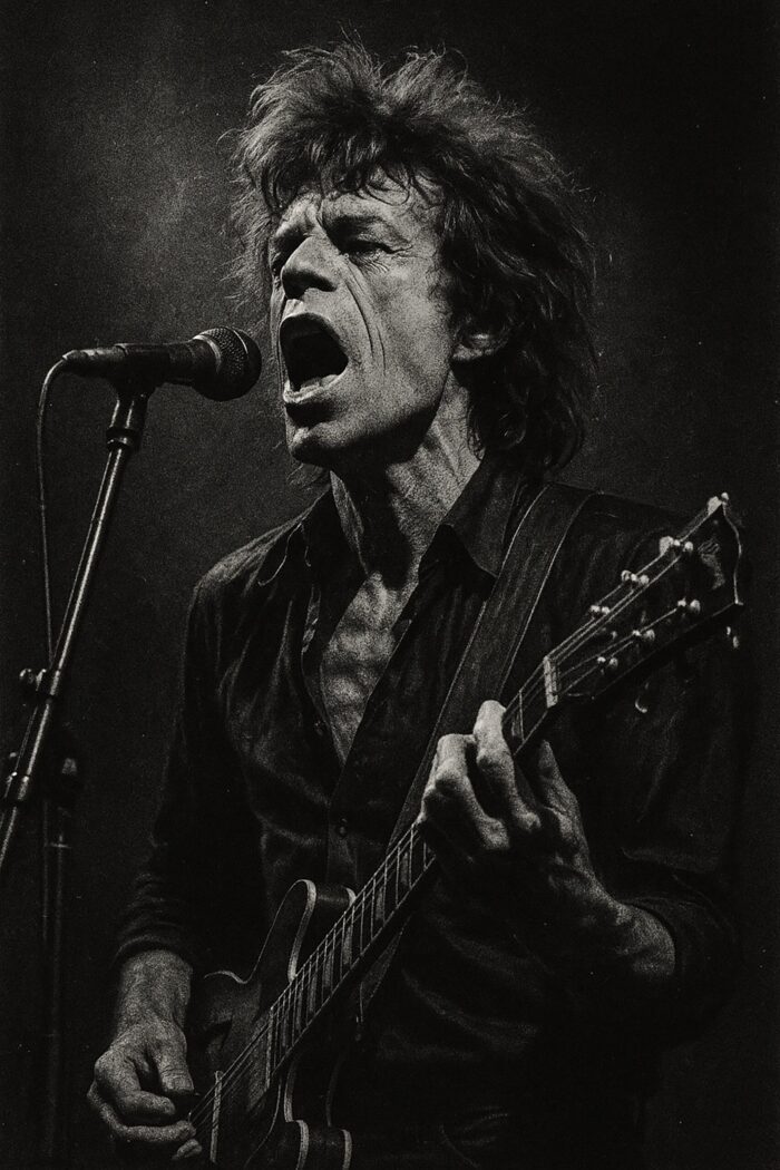 Vintage Rock Singer with Guitar – Black and White Fine Art Poster picture