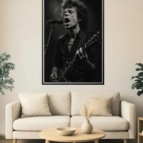 Vintage Rock Singer with Guitar – Black and White Fine Art Poster picture