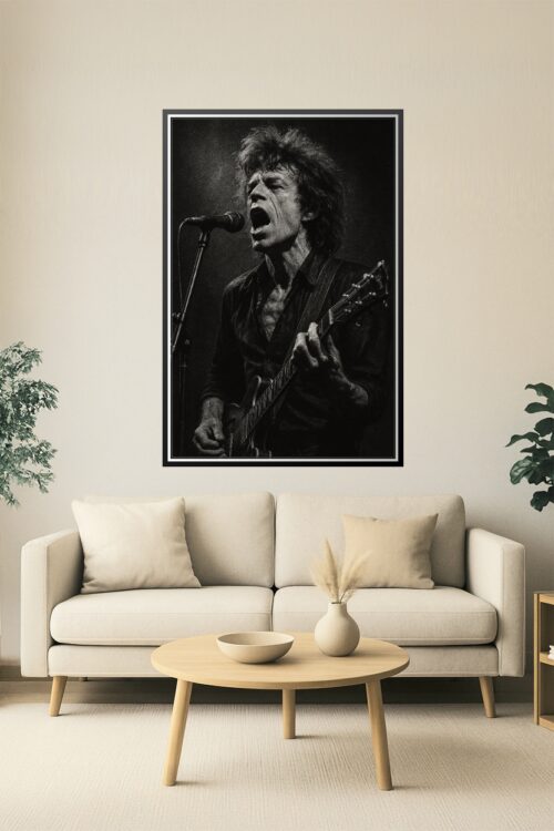 Vintage Rock Singer with Guitar – Black and White Fine Art Poster picture