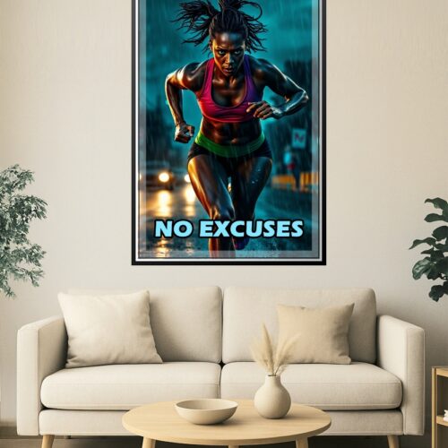 No Excuses Motivational Running Poster – Powerful Fitness Quote Wall Art picture