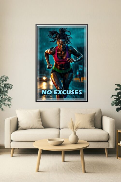 No Excuses Motivational Running Poster – Powerful Fitness Quote Wall Art picture