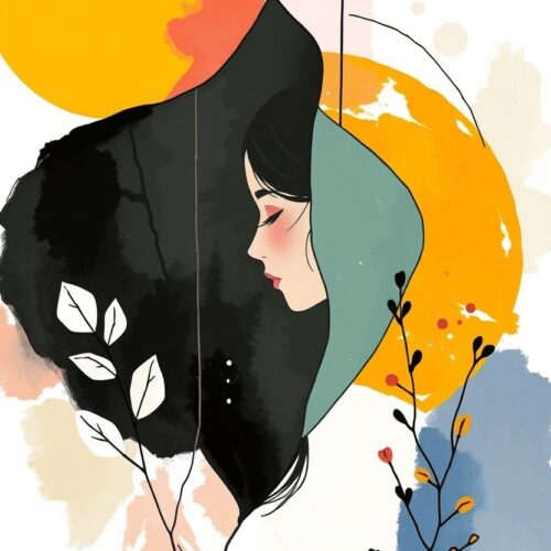 Abstract Woman Portrait Poster – Modern Minimalist Art with Botanical Elements picture