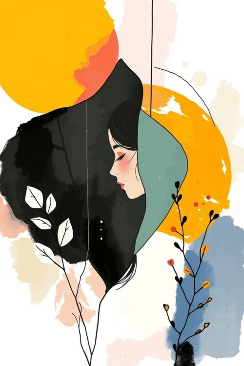 Abstract Woman Portrait Poster – Modern Minimalist Art with Botanical Elements picture