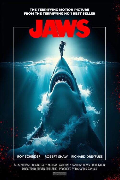 Inspired by Jaws 1975 Movie Poster – Classic Shark Attack Scene Wall Art picture