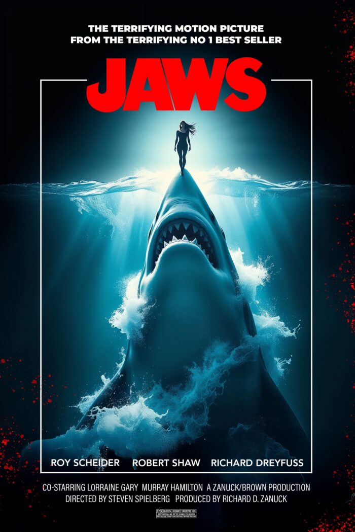 Inspired by Jaws 1975 Movie Poster – Classic Shark Attack Scene Wall Art picture
