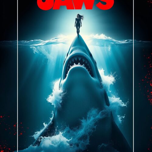 Inspired by Jaws 1975 Movie Poster – Classic Shark Attack Scene Wall Art picture