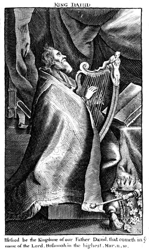 King David Harp Engraving Poster Reproduction – 17th Century Biblical Art Wall Decor picture