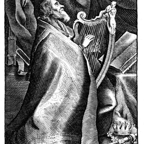 King David Harp Engraving Poster Reproduction – 17th Century Biblical Art Wall Decor picture