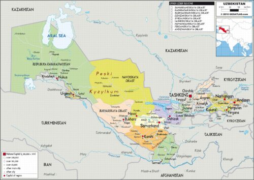 Uzbekistan Political Map Poster – Detailed Regional and Border Wall Art picture