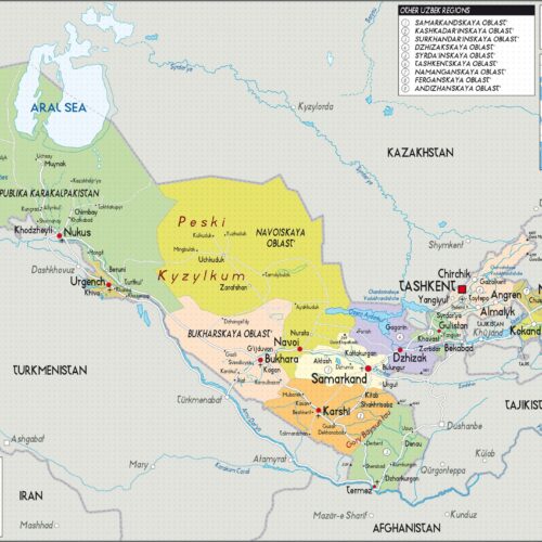 Uzbekistan Political Map Poster – Detailed Regional and Border Wall Art picture
