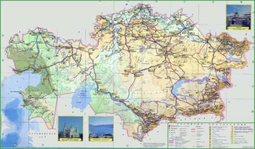 Kazakhstan Political Map Poster (RU)– Soviet-Era Regional and Transport Wall Art picture
