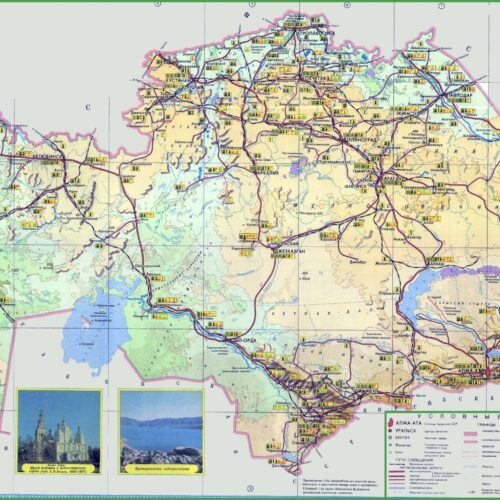 Kazakhstan Political Map Poster (RU)– Soviet-Era Regional and Transport Wall Art picture