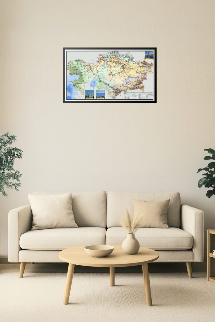 Kazakhstan Political Map Poster (RU)– Soviet-Era Regional and Transport Wall Art picture