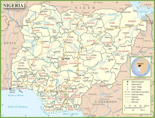 Nigeria Political Map Poster – State Capitals, Roads, and Borders Wall Art picture
