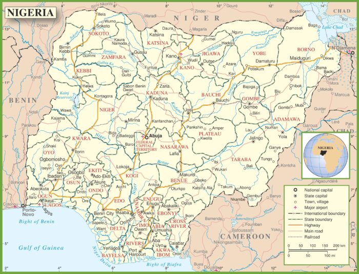Nigeria Political Map Poster – State Capitals, Roads, and Borders Wall Art picture