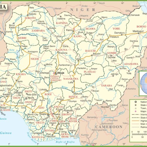Nigeria Political Map Poster – State Capitals, Roads, and Borders Wall Art picture