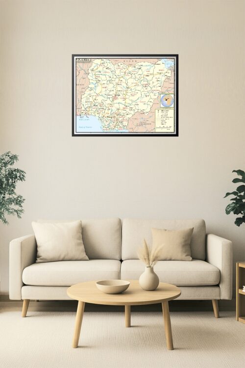 Nigeria Political Map Poster – State Capitals, Roads, and Borders Wall Art picture