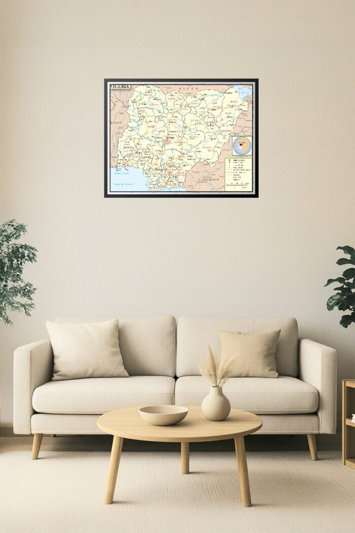 Nigeria Political Map Poster – State Capitals, Roads, and Borders Wall Art picture