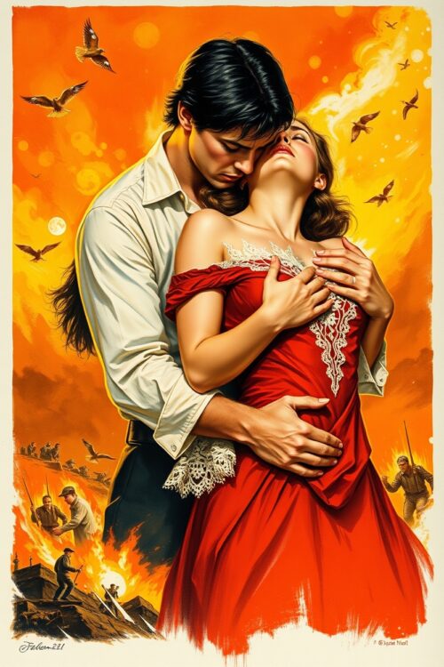 Romantic War Drama Poster – Passion & Conflict Vintage Art Print picture