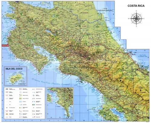Physical Map of Costa Rica Poster – Tourist Landmarks & National Parks picture