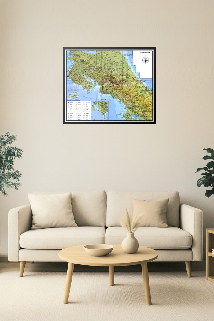Physical Map of Costa Rica Poster – Tourist Landmarks & National Parks picture