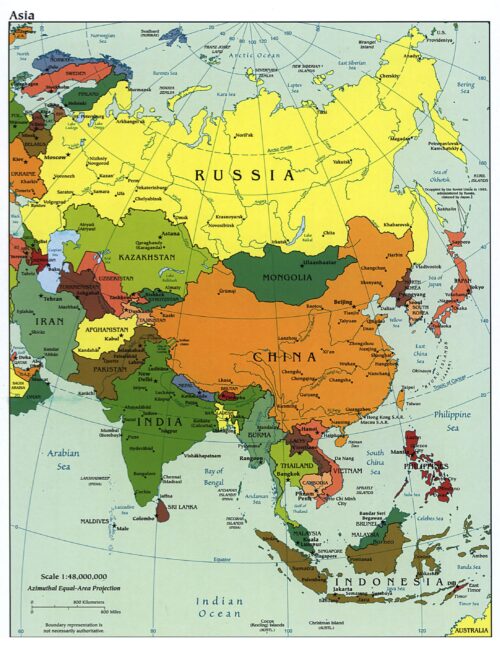 Asia Political Map Poster – Country Borders, Capitals & Major Cities picture