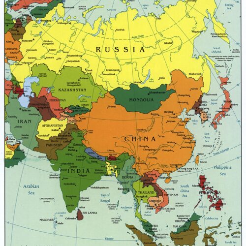 Asia Political Map Poster – Country Borders, Capitals & Major Cities picture