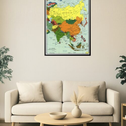 Asia Political Map Poster – Country Borders, Capitals & Major Cities picture
