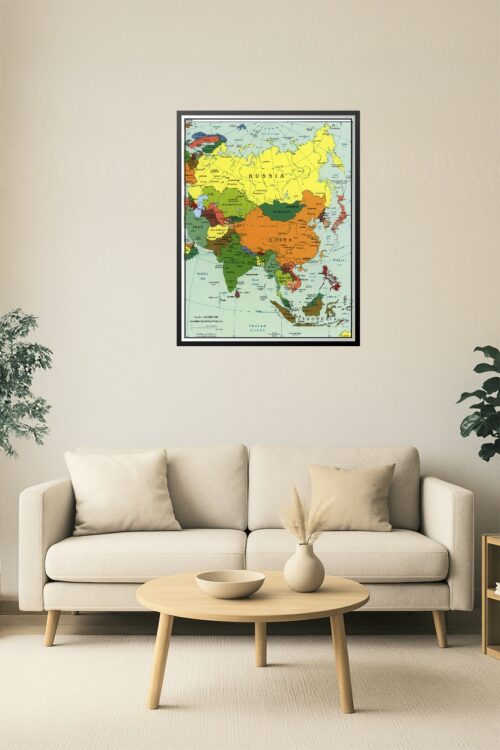 Asia Political Map Poster – Country Borders, Capitals & Major Cities picture