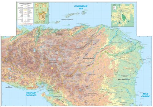 Honduras & Nicaragua Topographic Map Poster – Cities, Roads & Elevation picture