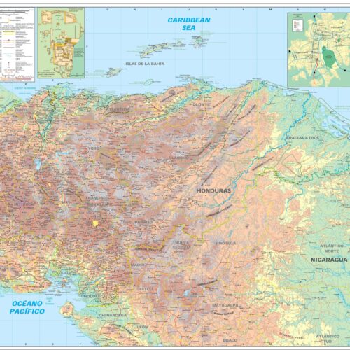 Honduras & Nicaragua Topographic Map Poster – Cities, Roads & Elevation picture