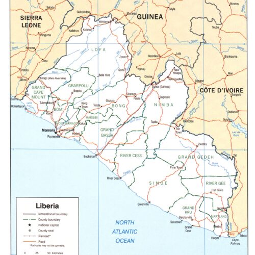 Liberia Political Map Poster – Counties, Roads & Borders picture