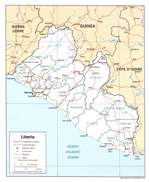 Liberia Political Map Poster – Counties, Roads & Borders picture