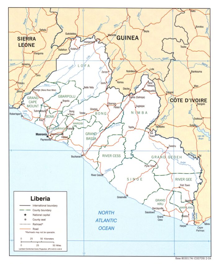 Liberia Political Map Poster – Counties, Roads & Borders picture